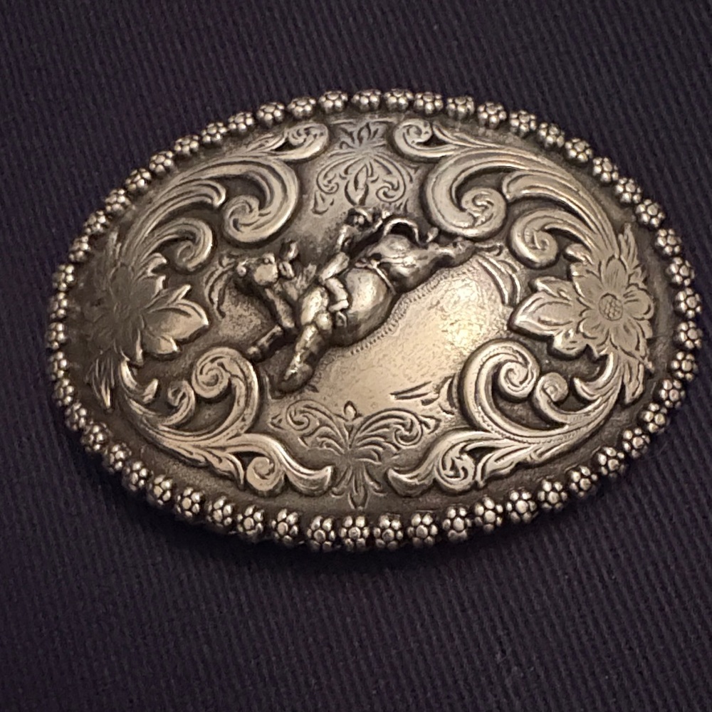 Vintage Nocona Silver-Tone Western Belt Buckle | Rodeo Cowboy Engraved